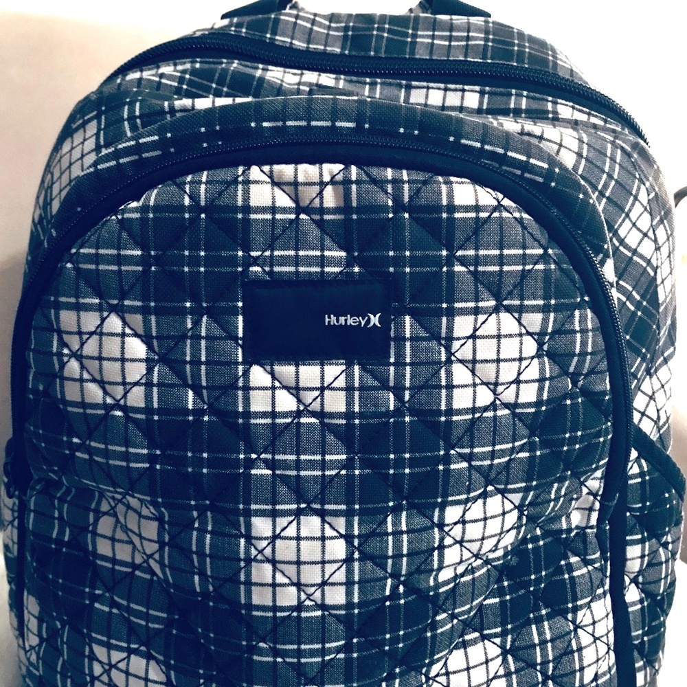 4/$100🌱 Hurley Black White Checkered Knapsack Backpack Kids School Bag Laptop